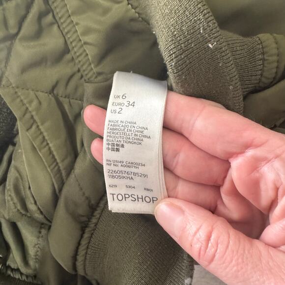 Topshop Women's Long Sleeve‎ Full Zip Bomber Jacket 2 Green Pockets Lined - Picture 9 of 13